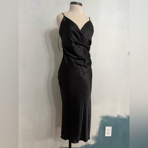 NWT Zara Silky Black Spaghetti Strap Slip Dress size Medium with slit